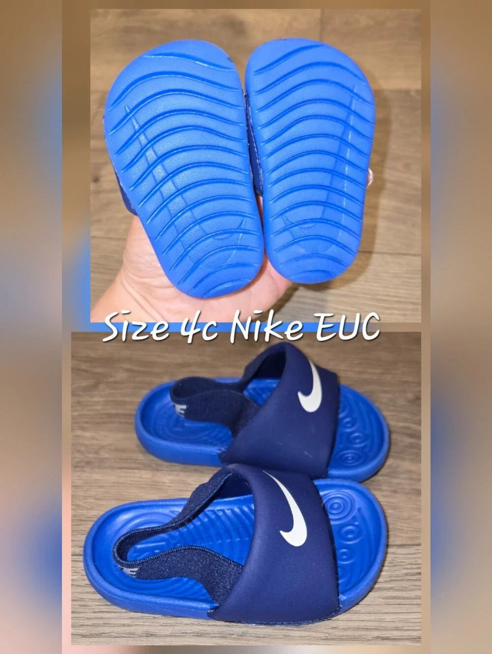 Nike Boys Blue Slide Sandals with White Swoosh